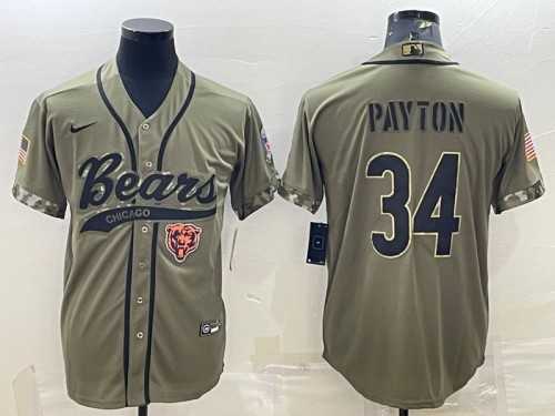 Mens Chicago Bears #34 Walter Payton Olive 2022 Salute To Service Cool Base Stitched Baseball Jersey